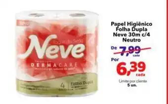 Lopes Supermercados Papel Higiénico Folha Dupla Neve 30m c/4 Neutro oferta