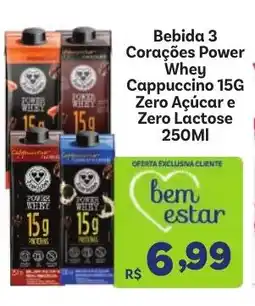 Bebida 3 Corações Power Whey Cappuccino 15G Zero Açúcar e Zero Lactose