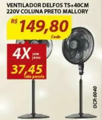 Assaí Atacadista Ventilador delfos TS+40cm 220V Coluna Preto Mallory oferta