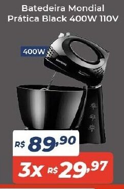 Atakarejo Batedeira Mondial Pratica Black 400w 110v oferta