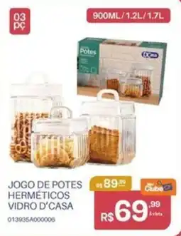 Casa Freitas Jogo de potes herméticos vidro d'casa oferta
