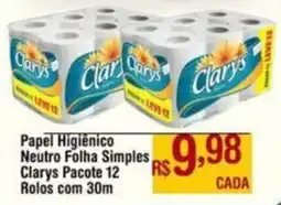 Max Atacadista Papel Higiênico Neutro Folha Simples Clarys Pacote 12 Rolos com 30m oferta