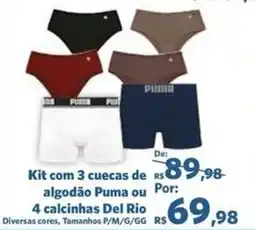 Kit com 3 cuecas de algodão Puma ou 4 calcinhas Del Rio