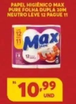Papel Higiénico Max Pure Folha Dupla 30m Neyro Leve 12 Pague 11