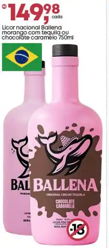 Frangolândia Licor nacional Ballena morango com tequila ou chocolate caramelo oferta