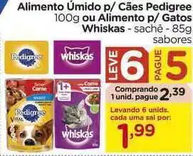 Carrefour Alimento úmido P- Cães Pedigree 100g Ou Alimento P- Gatos Whiskas Leve 6 Pague 5 oferta