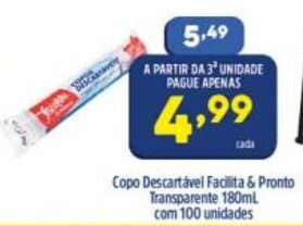 Copo Descartavel Facilita & Pronto Transparente 180ml com 100 unidades