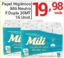 X Supermercados Papel Higiênicol Mili Neutro F.Dupla 30MT oferta