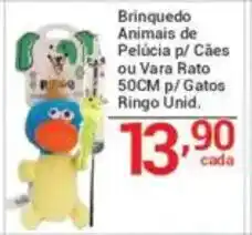 X Supermercados Brinquedo Animais de Pelúcia p/ Cães ou Vara Rato 50CM p/Gatos Ringo Unid. oferta