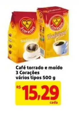 Mercado Extra Cafe Torrado e Moida 3 Coracoes varois tipos 500g oferta