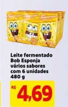 Mercado Extra Leite fermentado Bob Esponja varios sabores com 6 unidades 480g oferta
