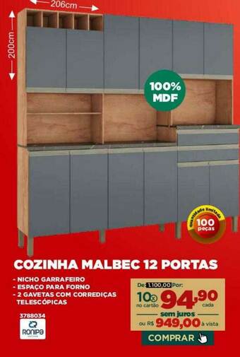 Móveis Simonetti Cozinha Malbec 12 Portas oferta