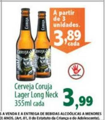Econômico Atacadão Cerveja Coruja Lager Long Neck oferta
