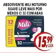 Kaçula Supermercados Absorvente mili noturno suave leve mais por menos c/ 32 comabas oferta