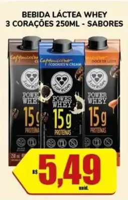 Costa Atacadão Bebida láctea whey 3 Corações sabores oferta