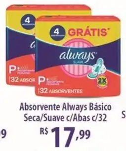 Rede DAS Absorvente Always Básico Seca/Suave c/Abas c/32 oferta