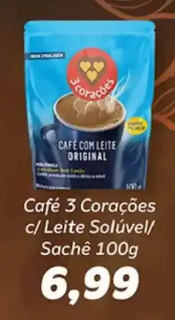 Supermercados Tauste Café 3 Corações c/ Leite Solúvel/ Sachê oferta