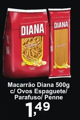 Rossi Supermercado Macarrao Diana 500g C/ Ovos Parafuso/ Espaguete/ Penne oferta