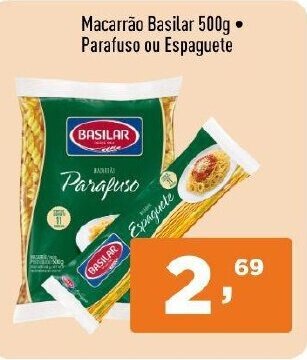Macarrao Basilar 500g Parafuso ou espaguete