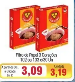 Spani Atacadista Filtro de Papel 3 Corações 102 ou 103 c/30 Un oferta