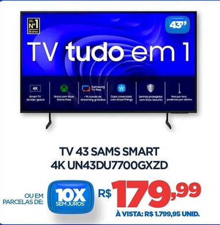 DB Supermercados Tv 43 Samsung mart 4K UN43DU7700GXZD oferta