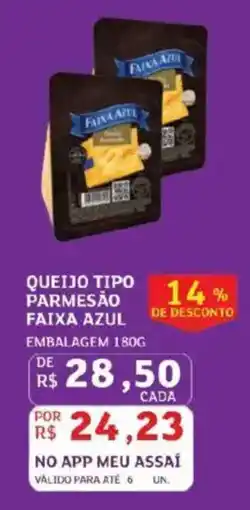 Assaí Atacadista Queijo tipo parmesão faixa azul embalagem oferta