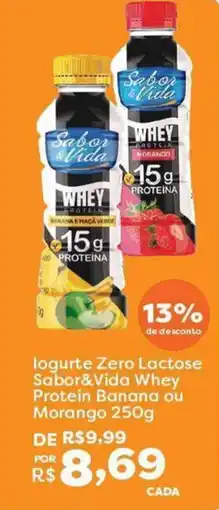 Mercadinhos São Luiz logurte Zero Lactose Sabor&Vida Whey Protein Banana ou Morango oferta