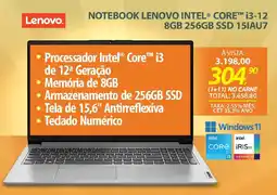 Lojas Cem Notebook lenovo intel® core™ i3-12 8GB 256GB SSD 15IAU7 oferta