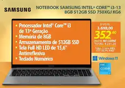 Lojas Cem Notebook samsung intel® core™ i3-13 8GB 512GB SSD 750XGJ KG6 oferta