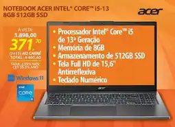 Lojas Cem Notebook acer intel® core™ i5-13 8GB 512GB SSD oferta