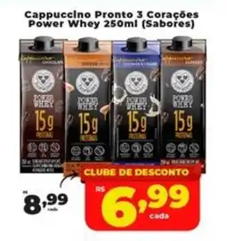 Rede uniforça Cappuccino Pronto 3 Corações Power Whey (Sabores) oferta