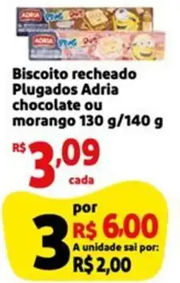 Mini Extra Biscoito recheado Plugados Adria chocolate ou morango oferta