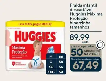 Coop Fralda infantil descartável Huggies Máxima Proteção hiperzinha tamanhos oferta