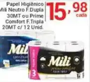 X Supermercados Papel Higiênico| Mill Neutro F.Dupla 30MT ou Prime Comfort F.Tripla 20MT oferta