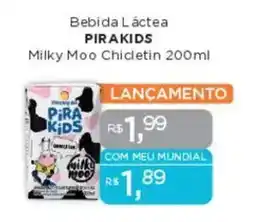 Supermercados Mundial Bebida Láctea PIRAKIDS Milky Moo Chicletin oferta