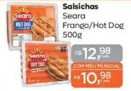 Supermercados Mundial Salsichas Seara Frango/Hot Dog oferta