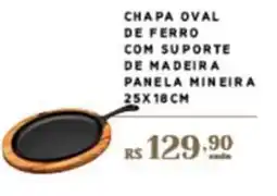 Empório Bahamas Chapa oval de ferro com suporte de madeira panela mineira oferta