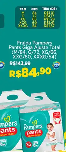 Pinheiro Supermercado Fralda Pampers Pants Giga Ajuste Total (M/84, G/72, XG/66, XXG/60, XXXG/54) oferta