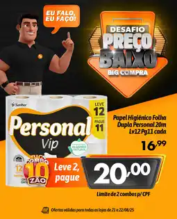 Supermercados Big Compra Papel Higiênico Folha Dupla Personal 20m oferta