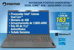 Lojas Cem Notebook positivo vision intel® dual core™ 4gb 128gb emmc c4128a oferta