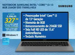 Lojas Cem Notebook samsung intel® core™ i3-13 8gb 256gb ssd 750xgj kg5 oferta