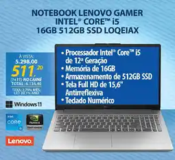 Lojas Cem Notebook lenovo gamer intel® core™ i5 16gb 512gb ssd loqeiax oferta