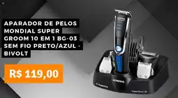 Pontofrio Aparador de pelos mondial super groom 10 em 1 bg-03 sem fio preto/azul - bivolt oferta