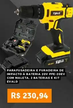 Pontofrio Parafusadeira e furadeira de impacto à bateria 20v pfe-20ev com maleta, 2 baterias e kit evald oferta