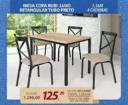 Lojas Cem Mesa copa rubi luxo retangular tubo preto oferta