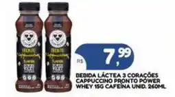 Bramil Supermercados Bedida láctea 3 corações cappuccino pronto power whey 15g cafeína unid. oferta