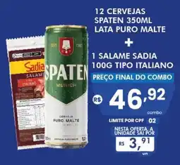 Rede Compras 12 cervejas spaten lata puro malte + 1 salame sadia tipo italiano oferta