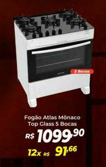 Atakarejo Fogão Atlas Mônaco Top Glass 5 Bocas oferta