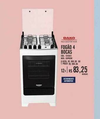 Zema Dako Fogão 4 Bocas oferta
