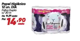 Dia Papel Higiênico 12 un. DIA Folha Dupla c/ 20 m oferta